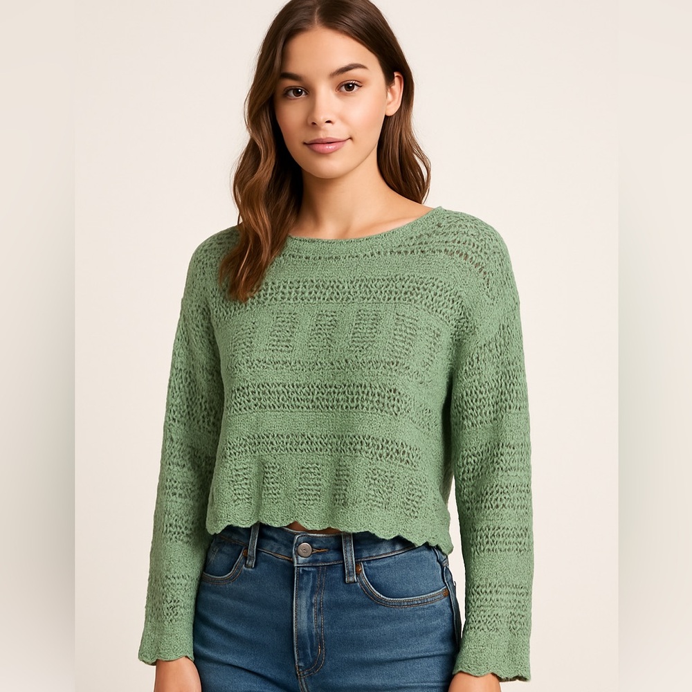 Altar’d State Sage Green Crochet Knit Sweater NWT XS